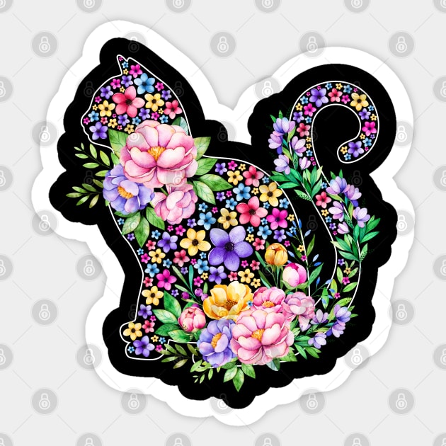 Cat Watercolor Floral Sticker by LotusTee